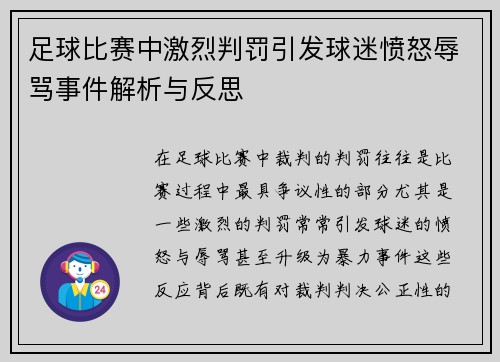 足球比赛中激烈判罚引发球迷愤怒辱骂事件解析与反思