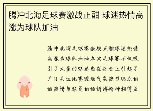 腾冲北海足球赛激战正酣 球迷热情高涨为球队加油
