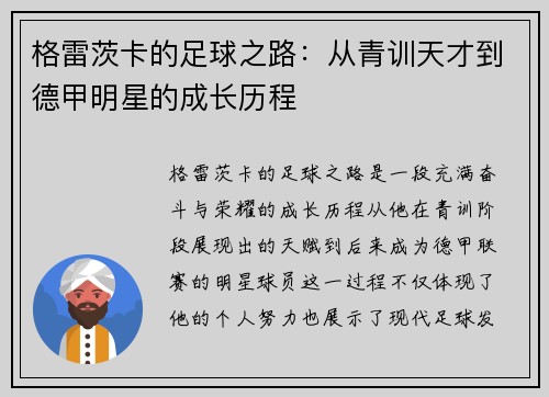 格雷茨卡的足球之路：从青训天才到德甲明星的成长历程