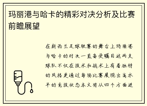 玛丽港与哈卡的精彩对决分析及比赛前瞻展望
